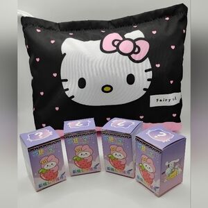 Hello Kitty Black&Pink Cosmetic Pouch&4 Hello Kitty&Friends Keychains 10"L×7"H